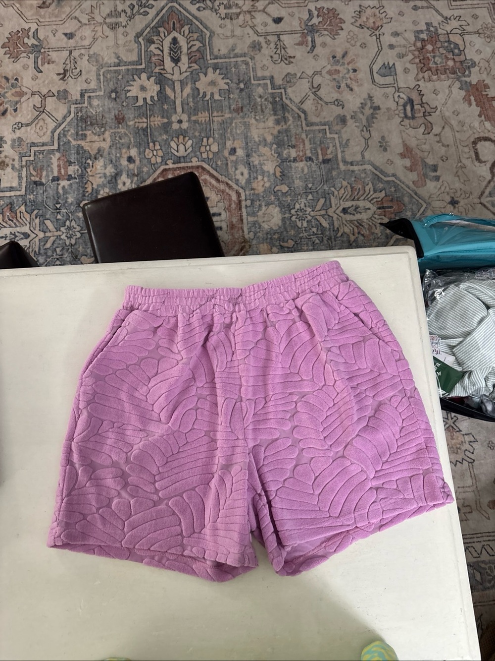 Cupshe Textured Terry cloth High-Waist Shorts — Light Purple XL